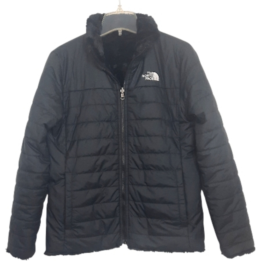 NORTH FACE Black Puffer Jacket Reversible High Pile Fleece Girls 14 16 Women S